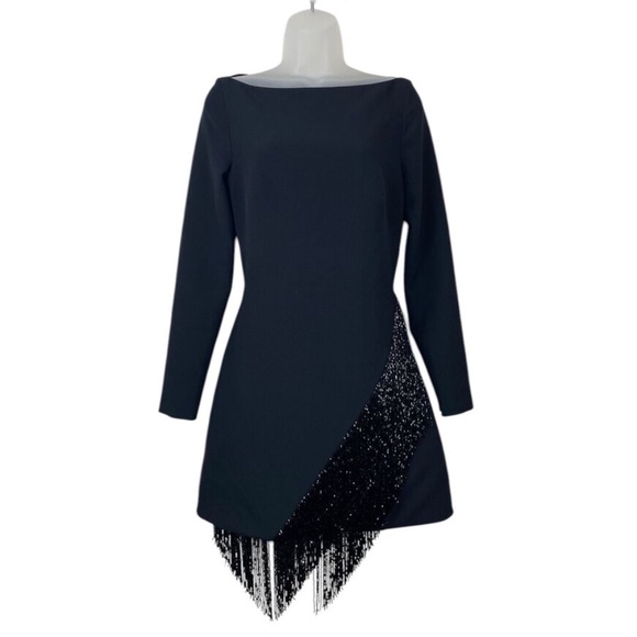 Safiyaa Corrina Fringe Trim Mini Dress Black Evening Formal - Picture 1 of 10